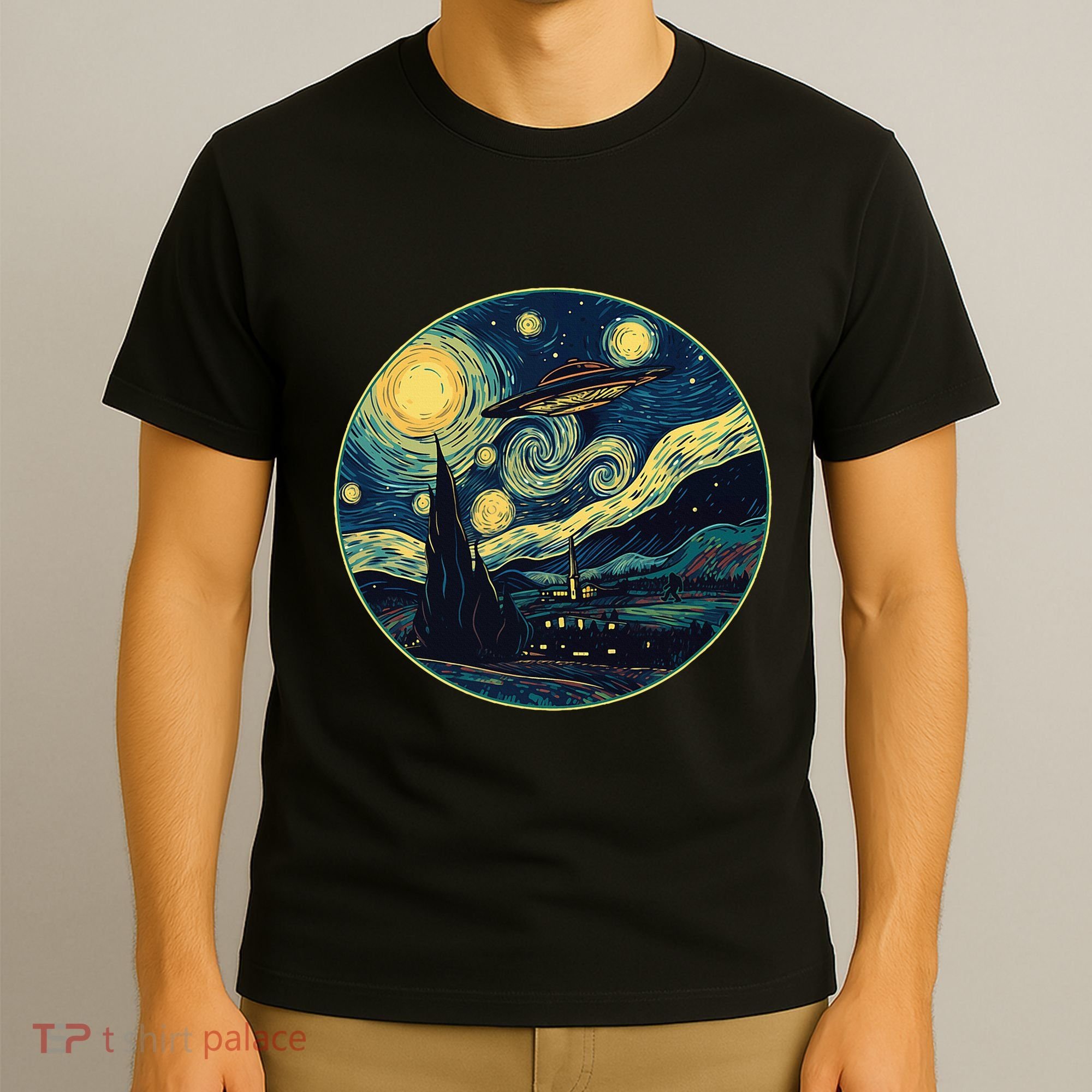 Ufo Aliens And Bigfoot Impressionist Style Novelty Uap T-Shirt