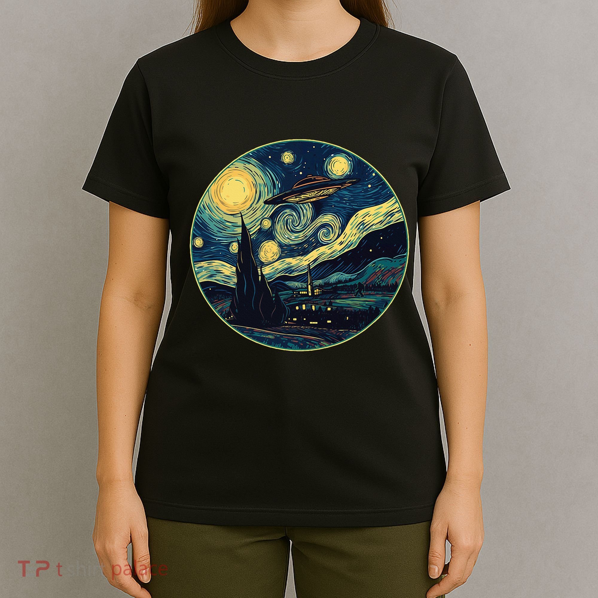 Ufo Aliens And Bigfoot Impressionist Style Novelty Uap T-Shirt