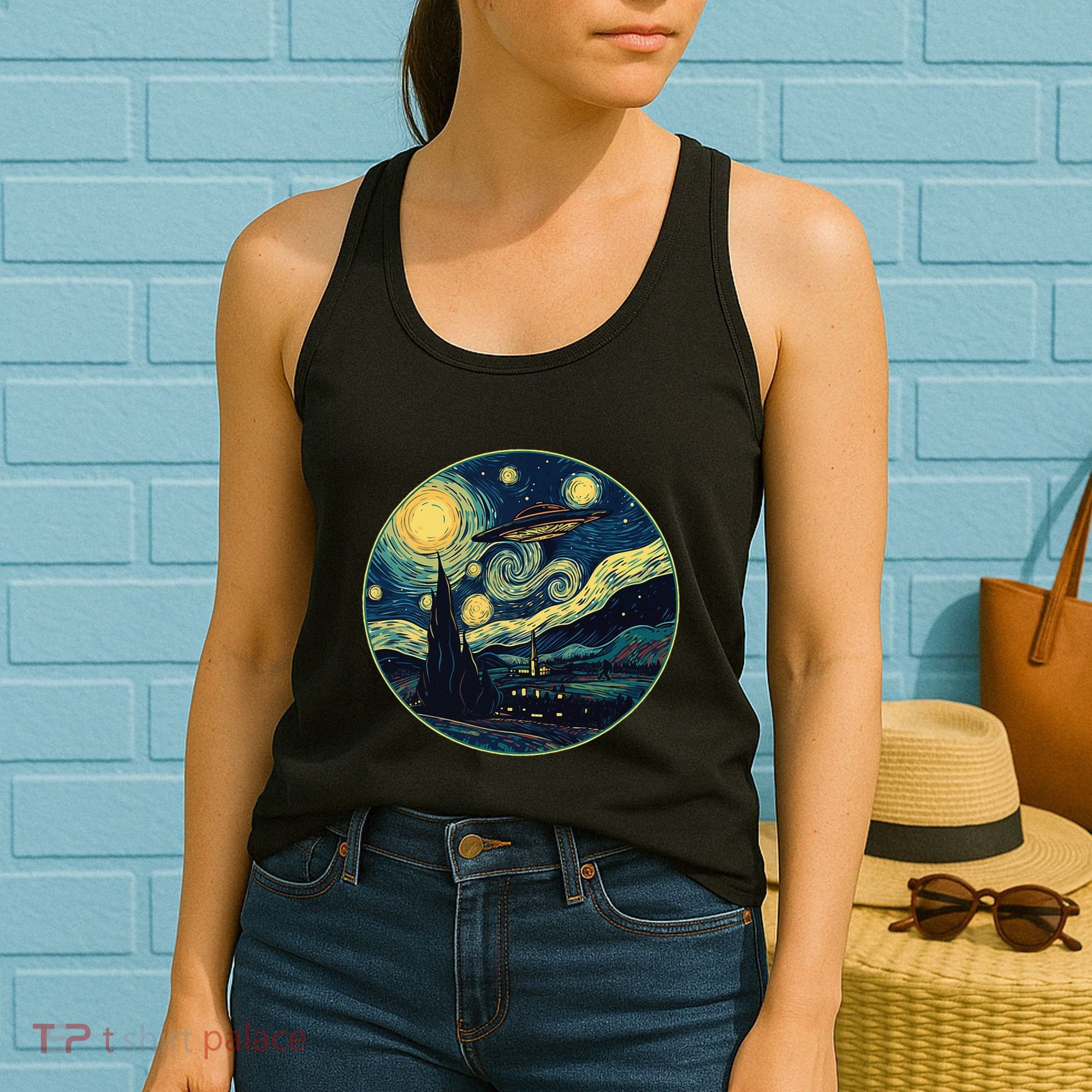 Ufo Aliens And Bigfoot Impressionist Style Novelty Uap Women's Tank Top