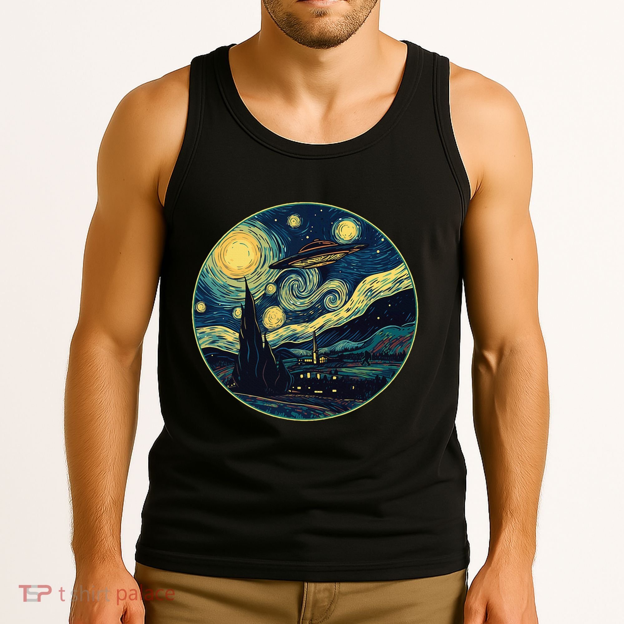 Ufo Aliens And Bigfoot Impressionist Style Novelty Uap Tank Top