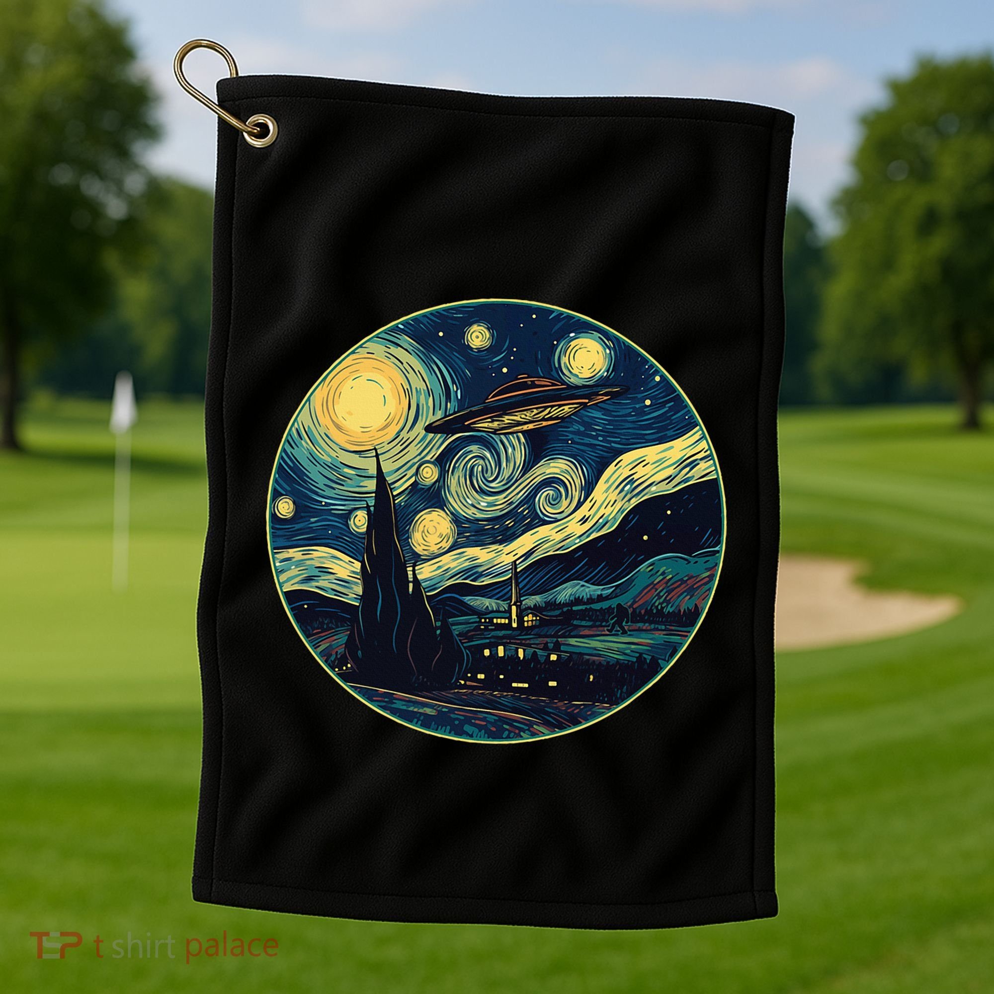Ufo Aliens And Bigfoot Impressionist Style Novelty Uap Golf Towel