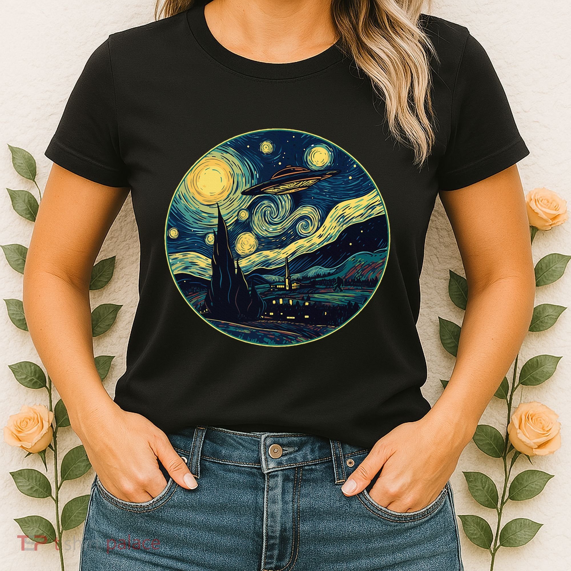 Ufo Aliens And Bigfoot Impressionist Style Novelty Uap Women's T-Shirt