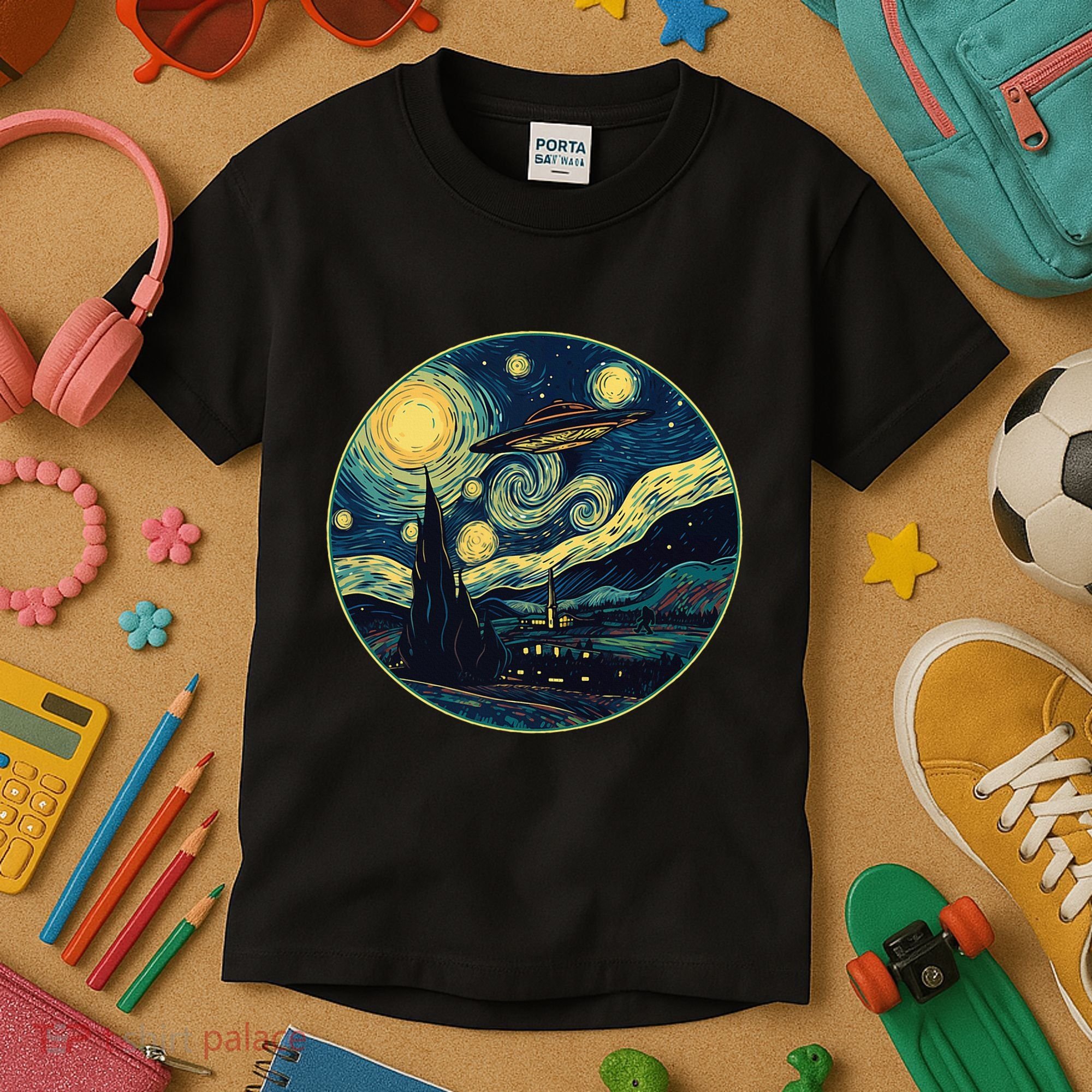 Ufo Aliens And Bigfoot Impressionist Style Novelty Uap Kids T-Shirt