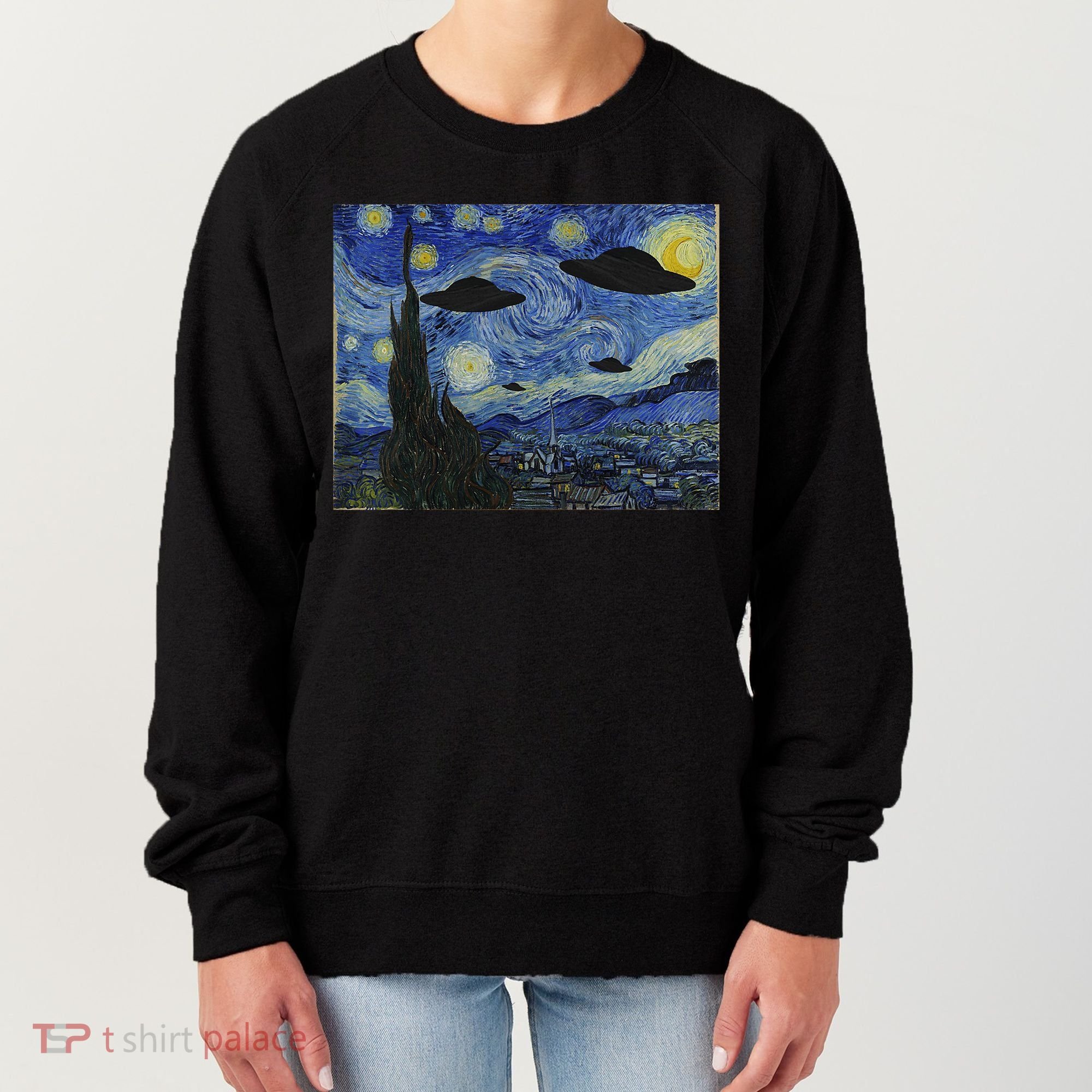 Ufo Alien Abduction Starry Night Van Gogh Painting Women's Sweatshirt