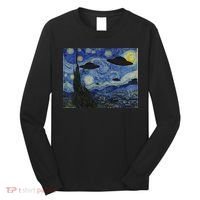 Ufo Alien Abduction Starry Night Van Gogh Painting Long Sleeve Shirt thumb 0