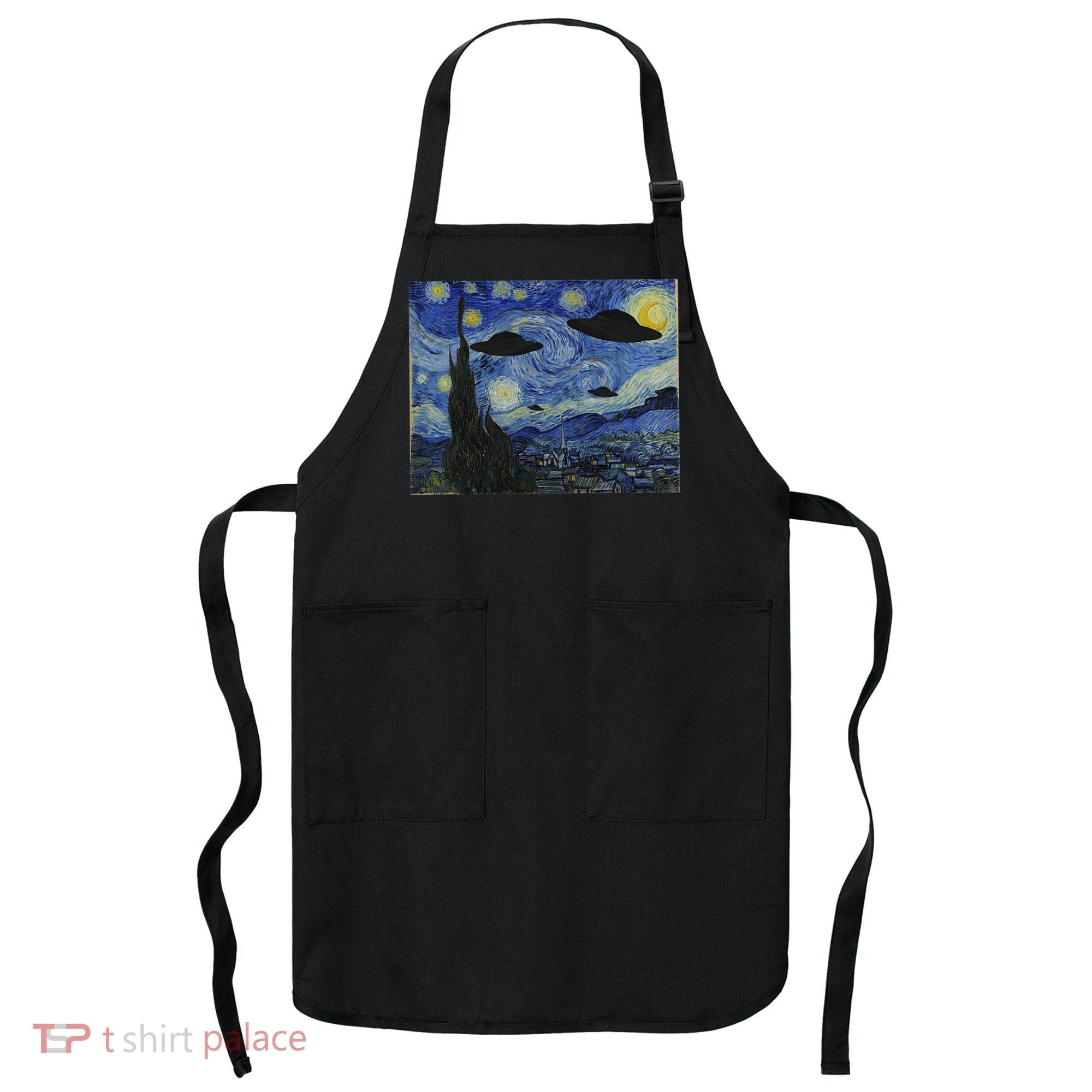 Ufo Alien Abduction Starry Night Van Gogh Painting Apron