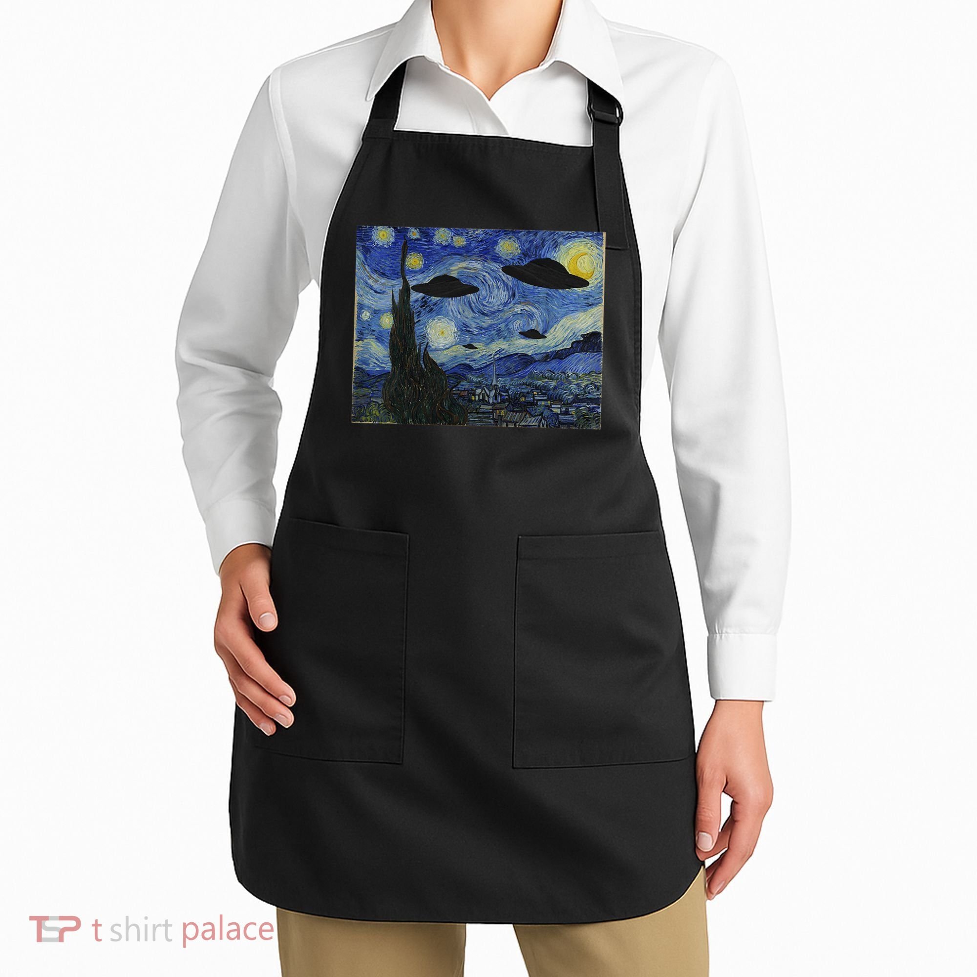 Ufo Alien Abduction Starry Night Van Gogh Painting Apron