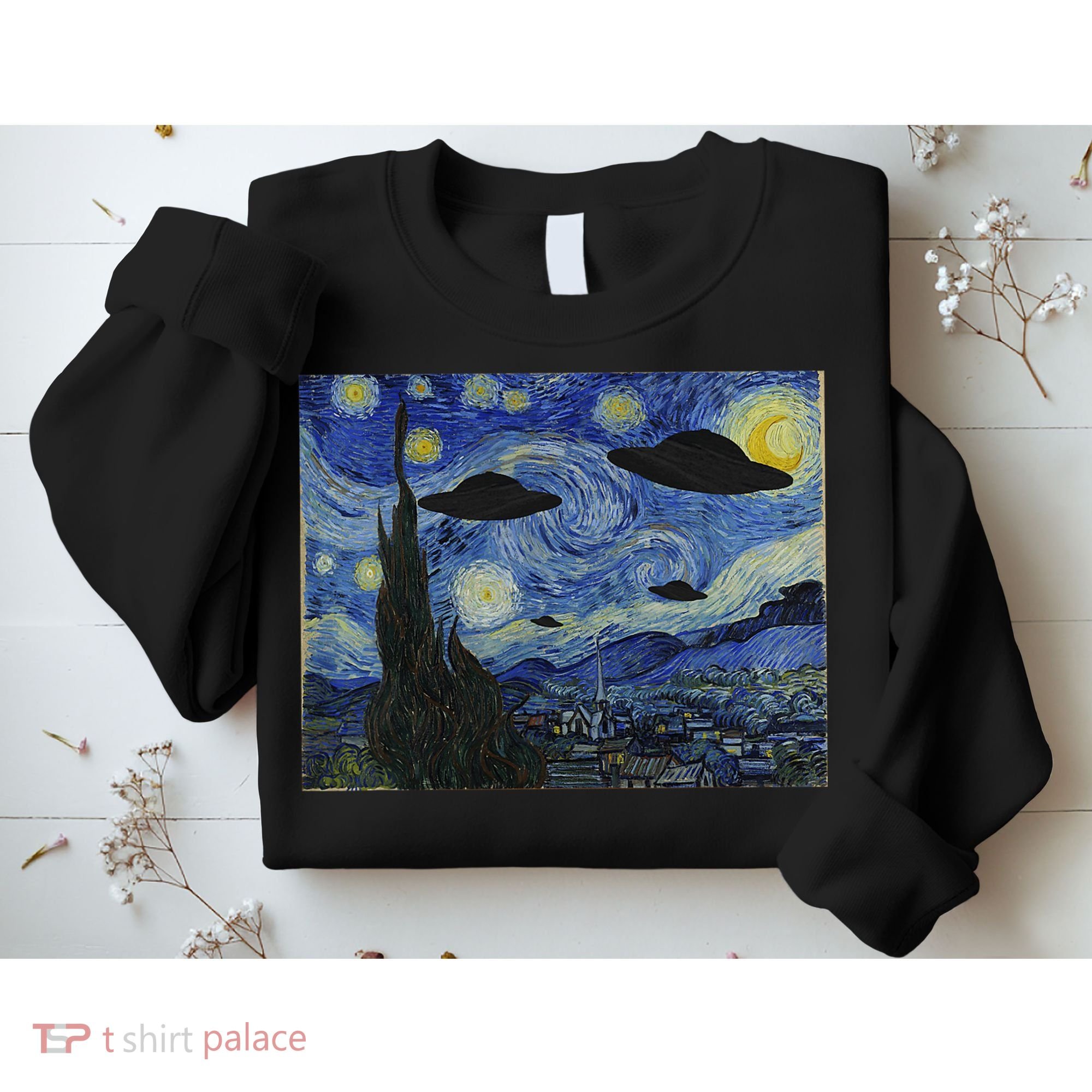 Ufo Alien Abduction Starry Night Van Gogh Painting Sweatshirt