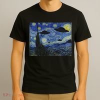 Ufo Alien Abduction Starry Night Van Gogh Painting T-Shirt thumb 3