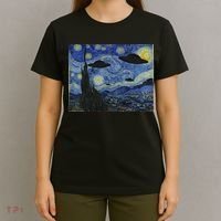Ufo Alien Abduction Starry Night Van Gogh Painting T-Shirt thumb 4