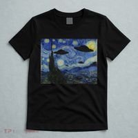 Ufo Alien Abduction Starry Night Van Gogh Painting T-Shirt thumb 5