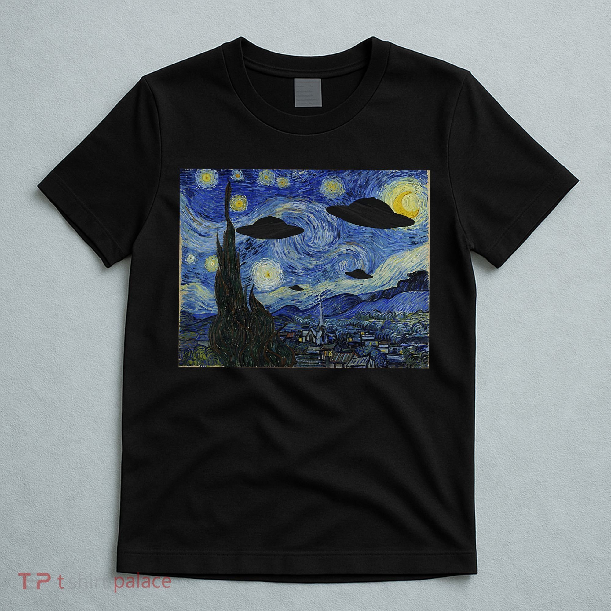 Ufo Alien Abduction Starry Night Van Gogh Painting T-Shirt