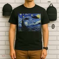 Ufo Alien Abduction Starry Night Van Gogh Painting T-Shirt thumb 6