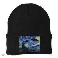 Ufo Alien Abduction Starry Night Van Gogh Painting Beanie thumb 0