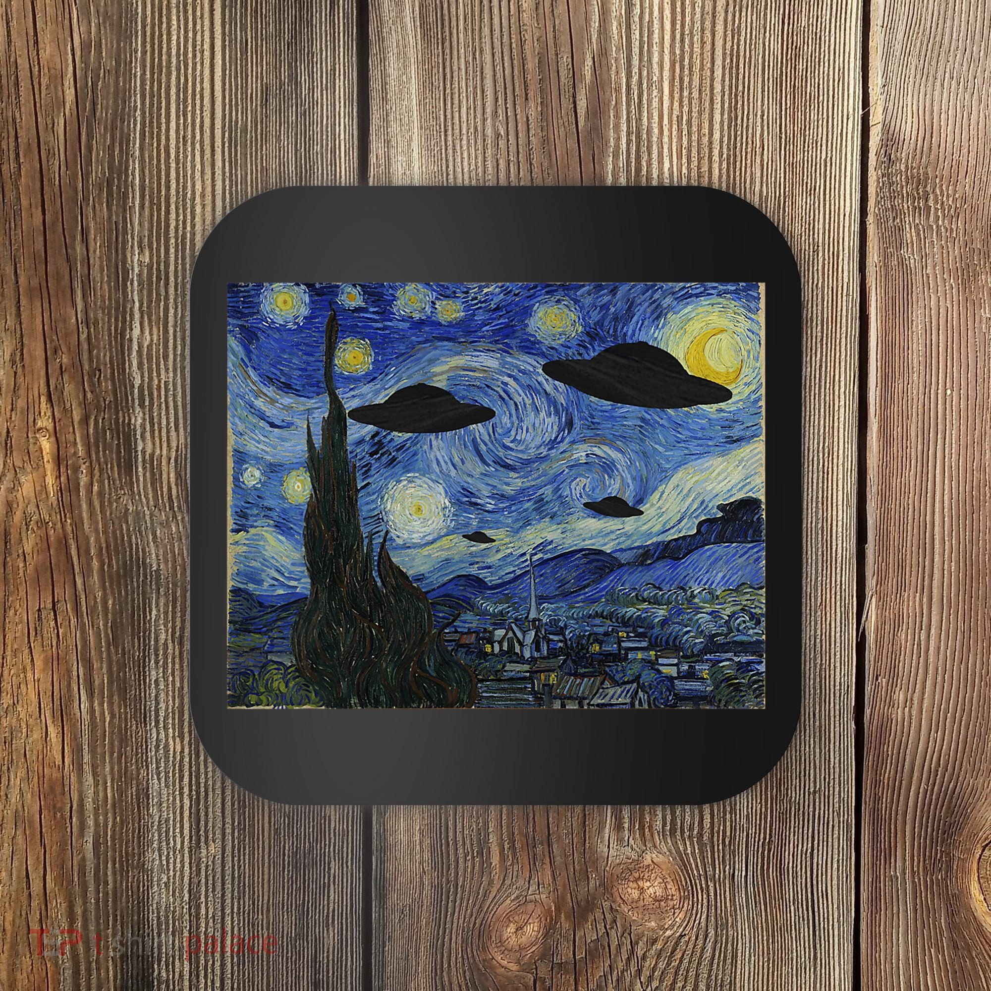 Ufo Alien Abduction Starry Night Van Gogh Painting Coaster