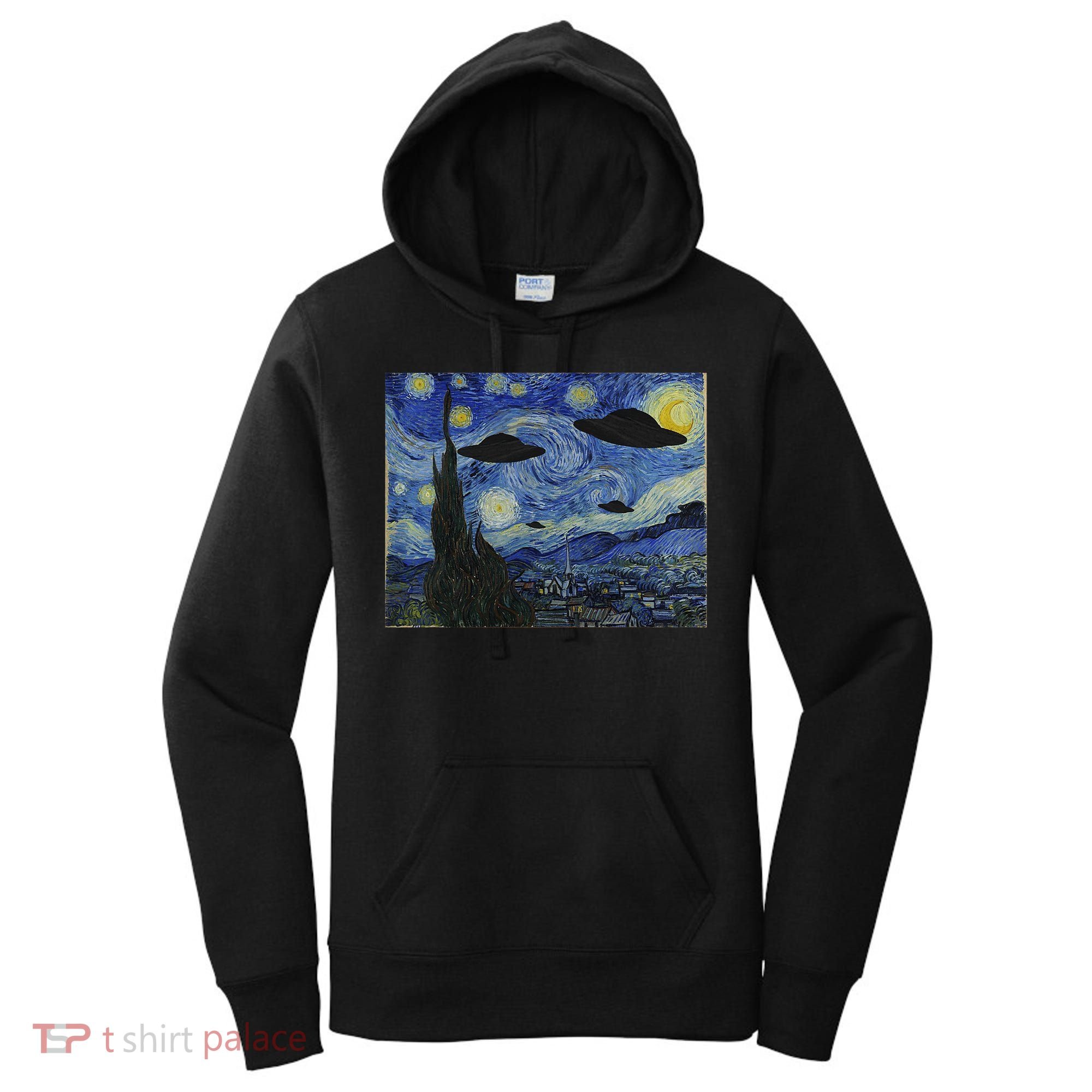 Ufo Alien Abduction Starry Night Van Gogh Painting Women's Hoodie