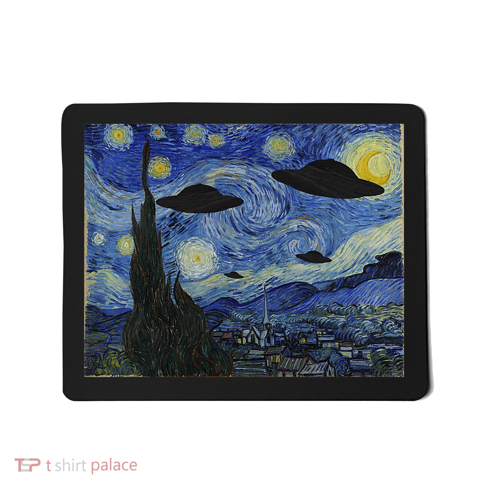 Ufo Alien Abduction Starry Night Van Gogh Painting Mousepad