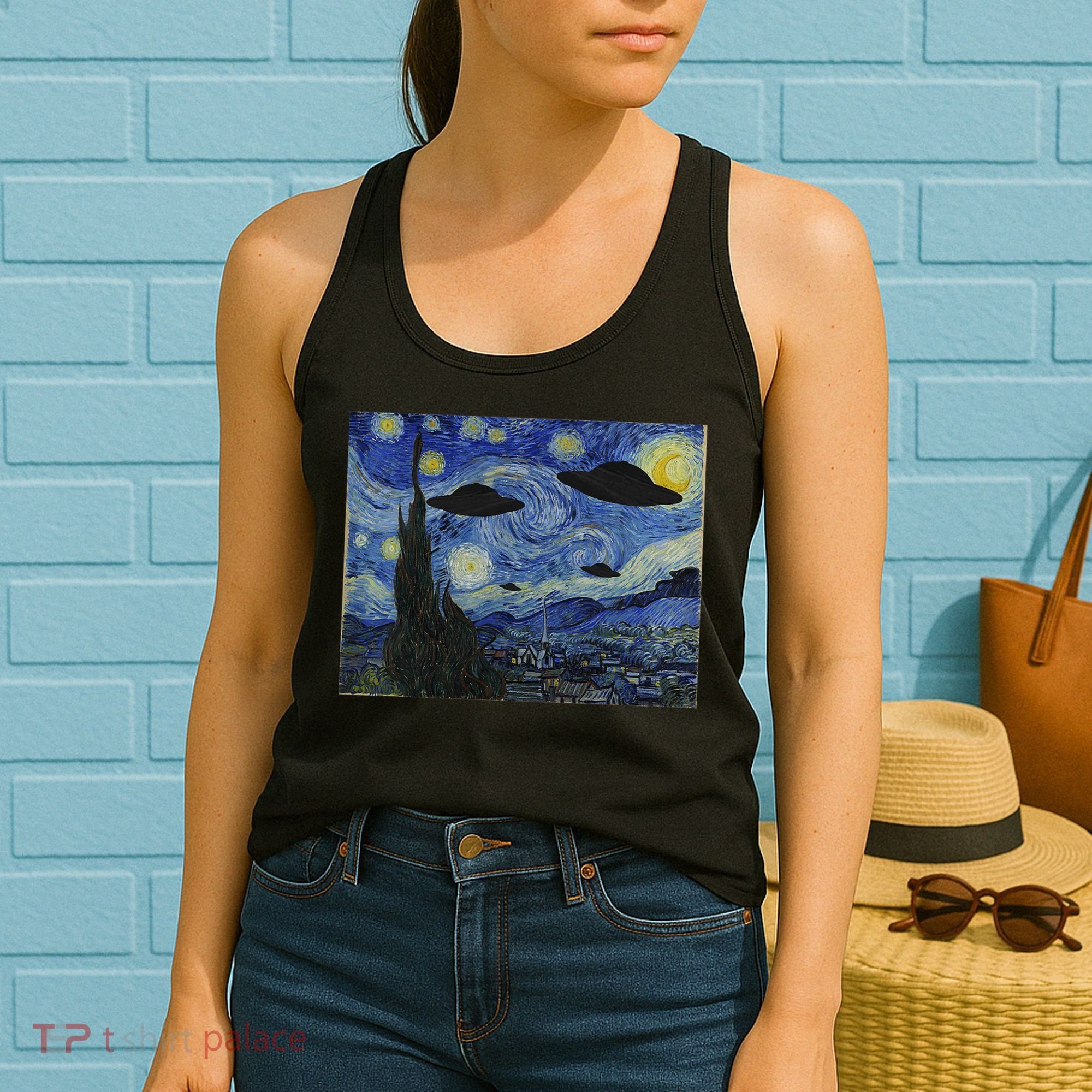 Ufo Alien Abduction Starry Night Van Gogh Painting Women's Tank Top