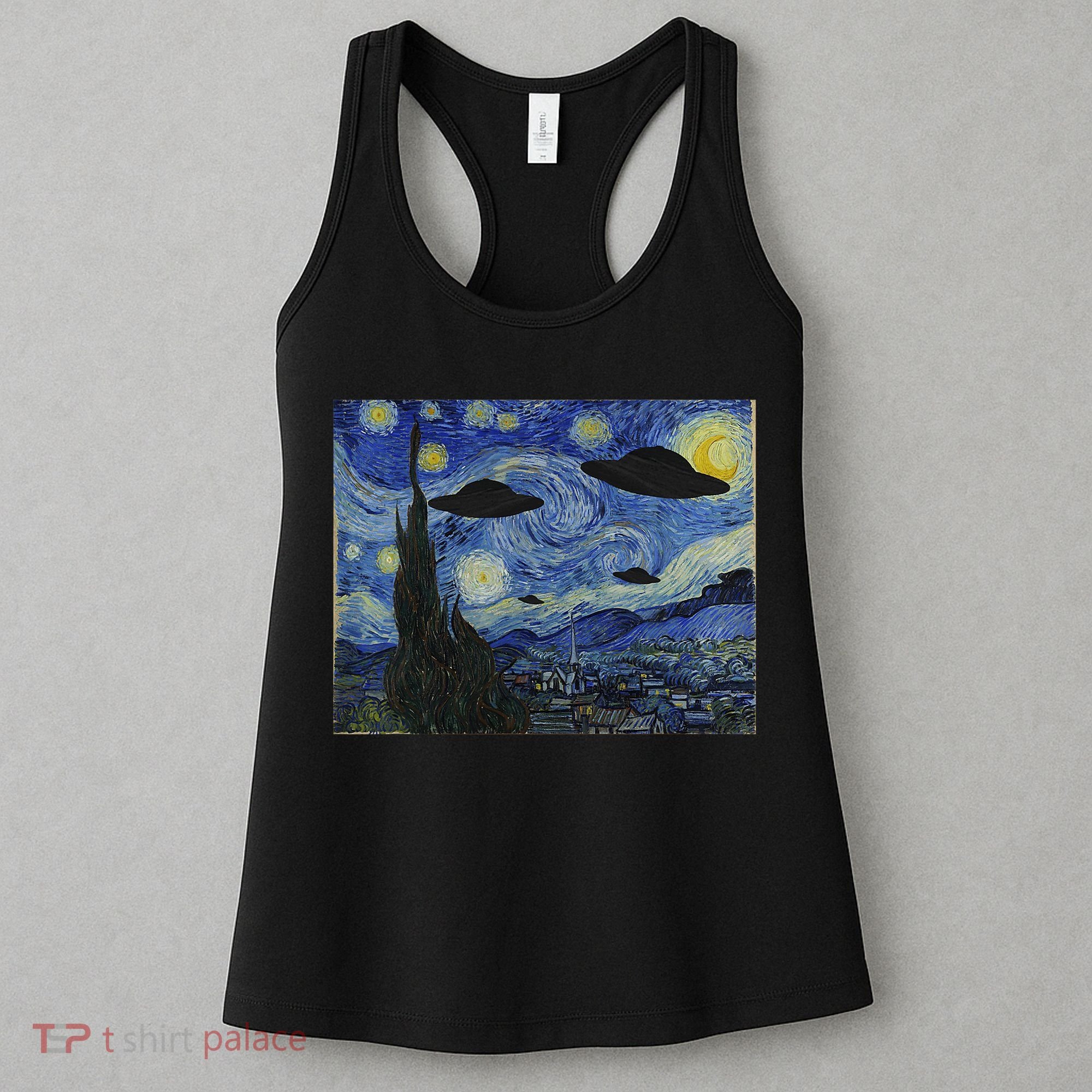 Ufo Alien Abduction Starry Night Van Gogh Painting Women's Tank Top