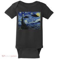 Ufo Alien Abduction Starry Night Van Gogh Painting Baby Bodysuit thumb 0