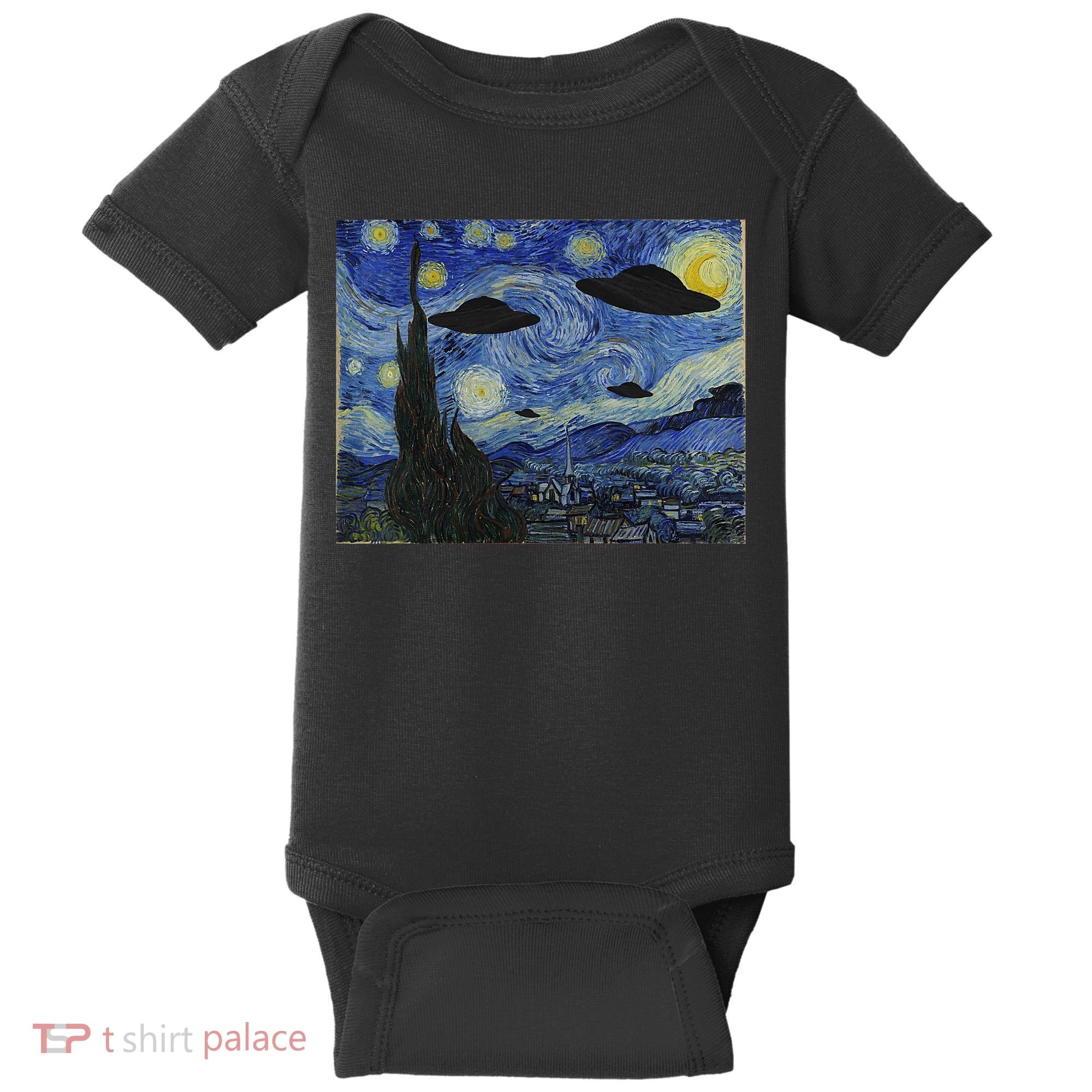 Ufo Alien Abduction Starry Night Van Gogh Painting Baby Bodysuit