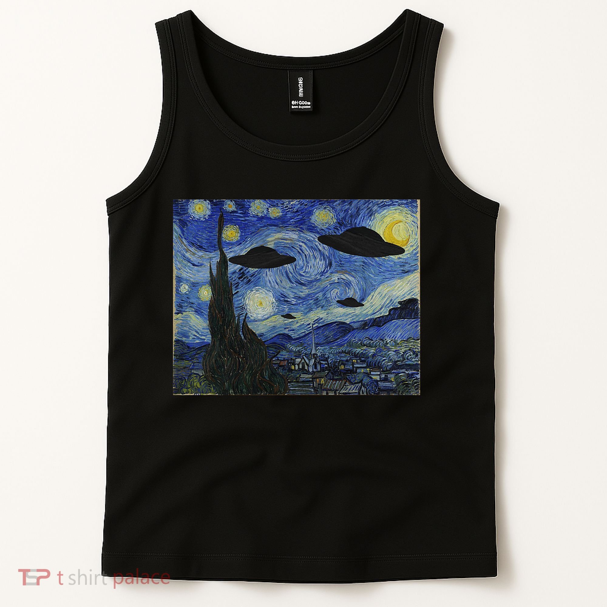 Ufo Alien Abduction Starry Night Van Gogh Painting Tank Top