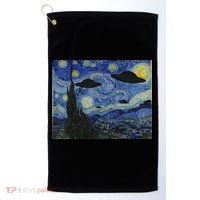 Ufo Alien Abduction Starry Night Van Gogh Painting Golf Towel thumb 0