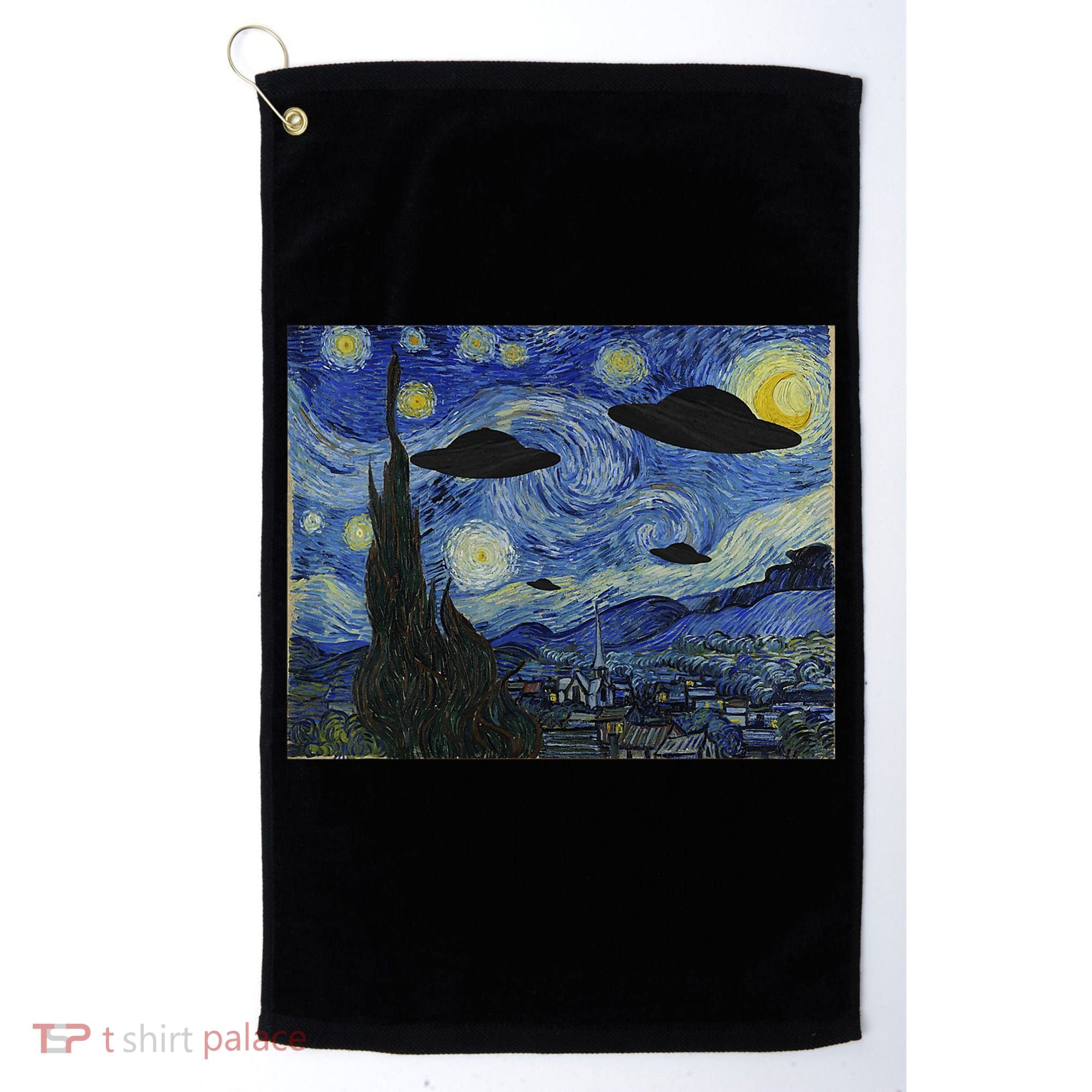Ufo Alien Abduction Starry Night Van Gogh Painting Golf Towel