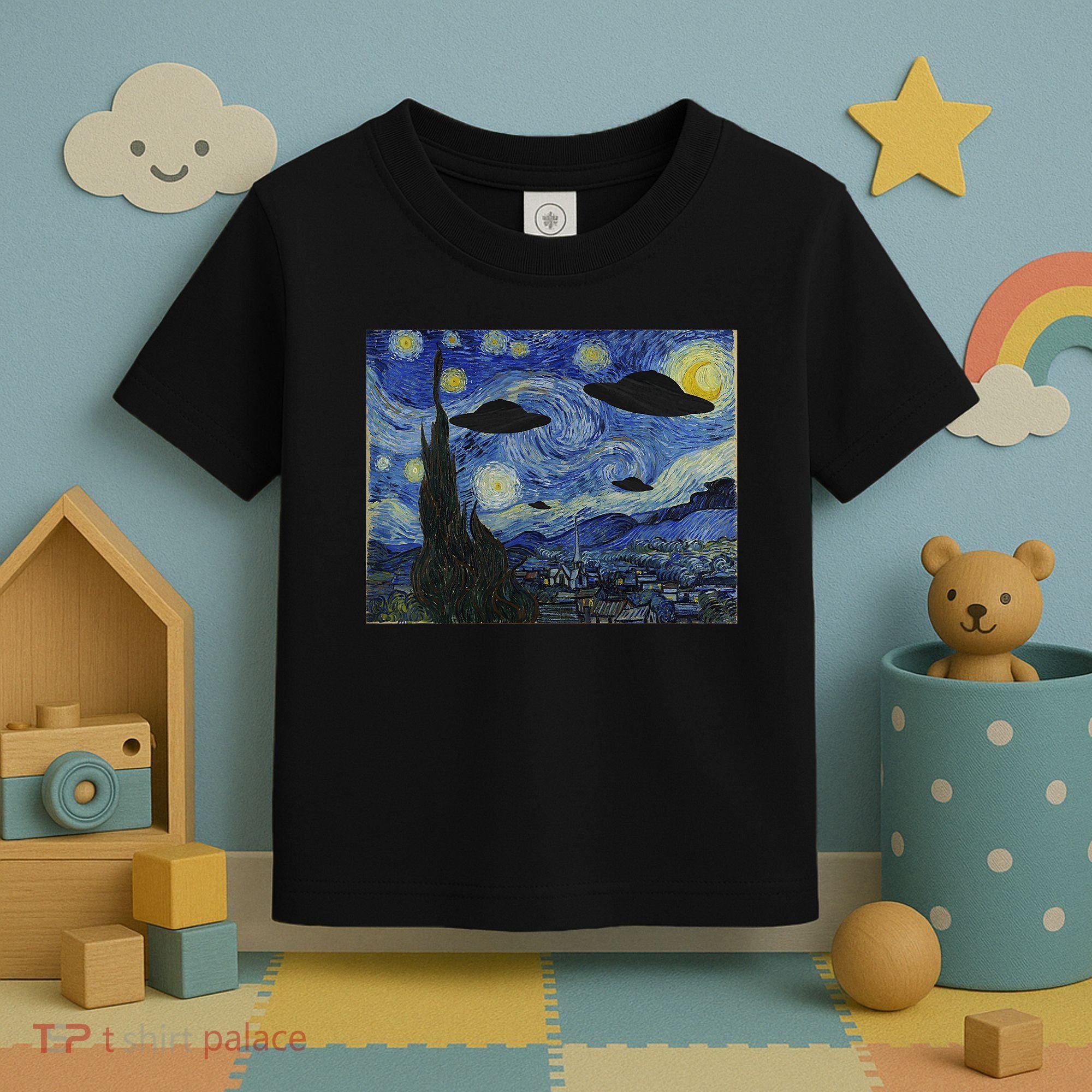 Ufo Alien Abduction Starry Night Van Gogh Painting Toddler T-Shirt
