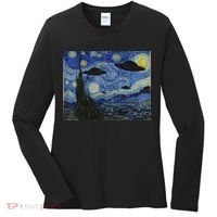 Ufo Alien Abduction Starry Night Van Gogh Painting Women's Long Sleeve Shirt thumb 0