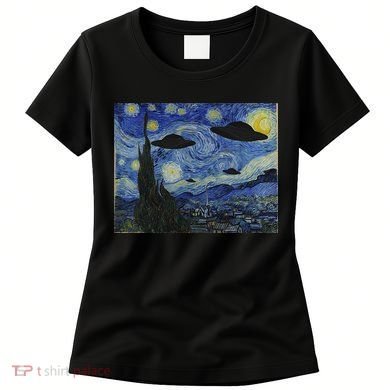 Ufo Alien Abduction Starry Night Van Gogh Painting Women's T-Shirt