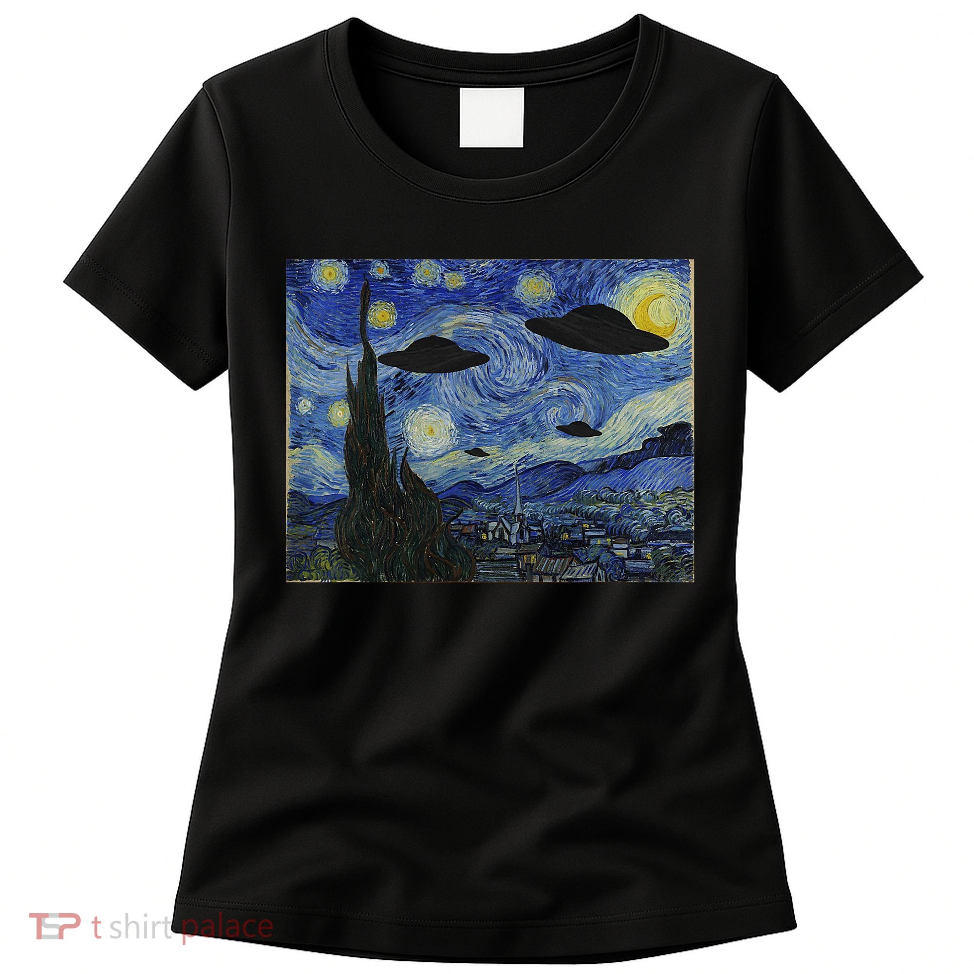 Ufo Alien Abduction Starry Night Van Gogh Painting Women's T-Shirt