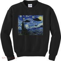 Ufo Alien Abduction Starry Night Van Gogh Painting Kids Sweatshirt thumb 0