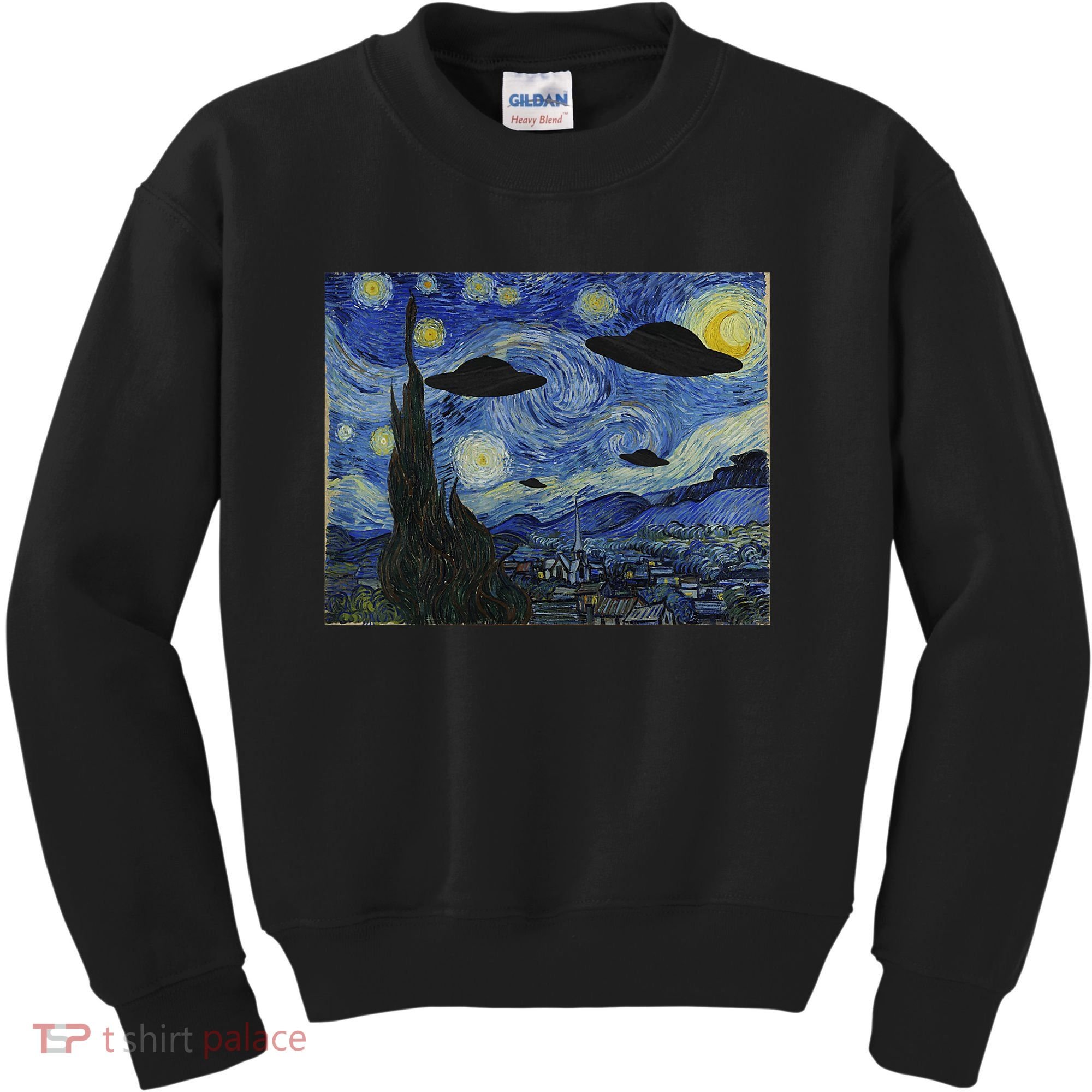 Ufo Alien Abduction Starry Night Van Gogh Painting Kids Sweatshirt