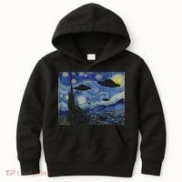 Ufo Alien Abduction Starry Night Van Gogh Painting Kids Hoodie thumb 0