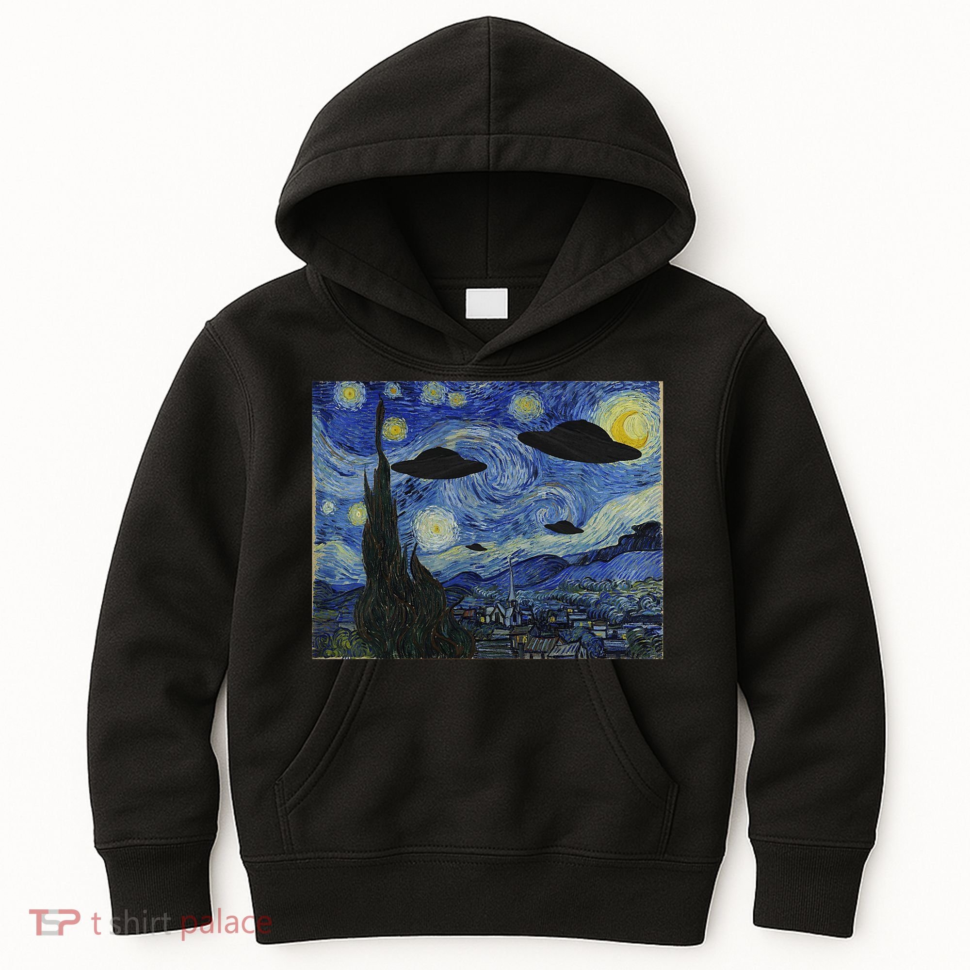 Ufo Alien Abduction Starry Night Van Gogh Painting Kids Hoodie