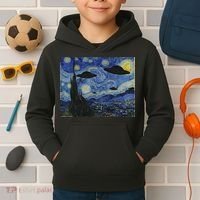 Ufo Alien Abduction Starry Night Van Gogh Painting Kids Hoodie thumb 2