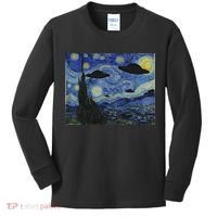 Ufo Alien Abduction Starry Night Van Gogh Painting Kids Long Sleeve Shirt thumb 0