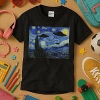 Ufo Alien Abduction Starry Night Van Gogh Painting Kids T-Shirt thumb 3