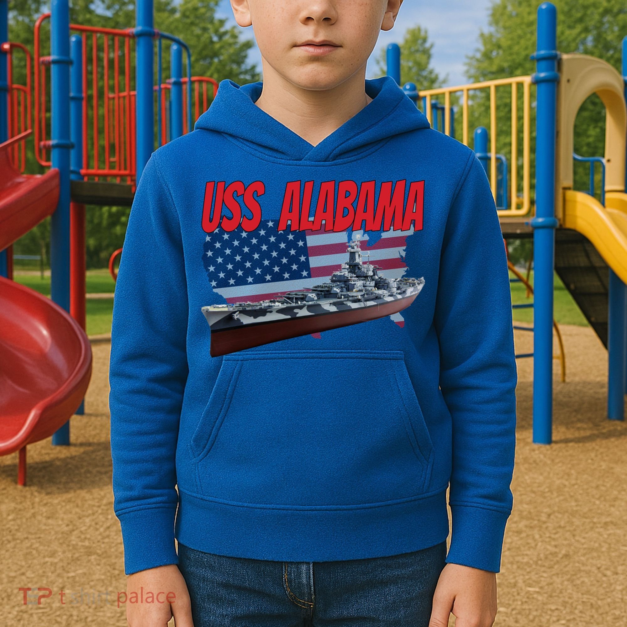Uss Alabama Bbgift60 Ww2 And Cold War Veteran Battleship Boy Dad Gift Kids Hoodie