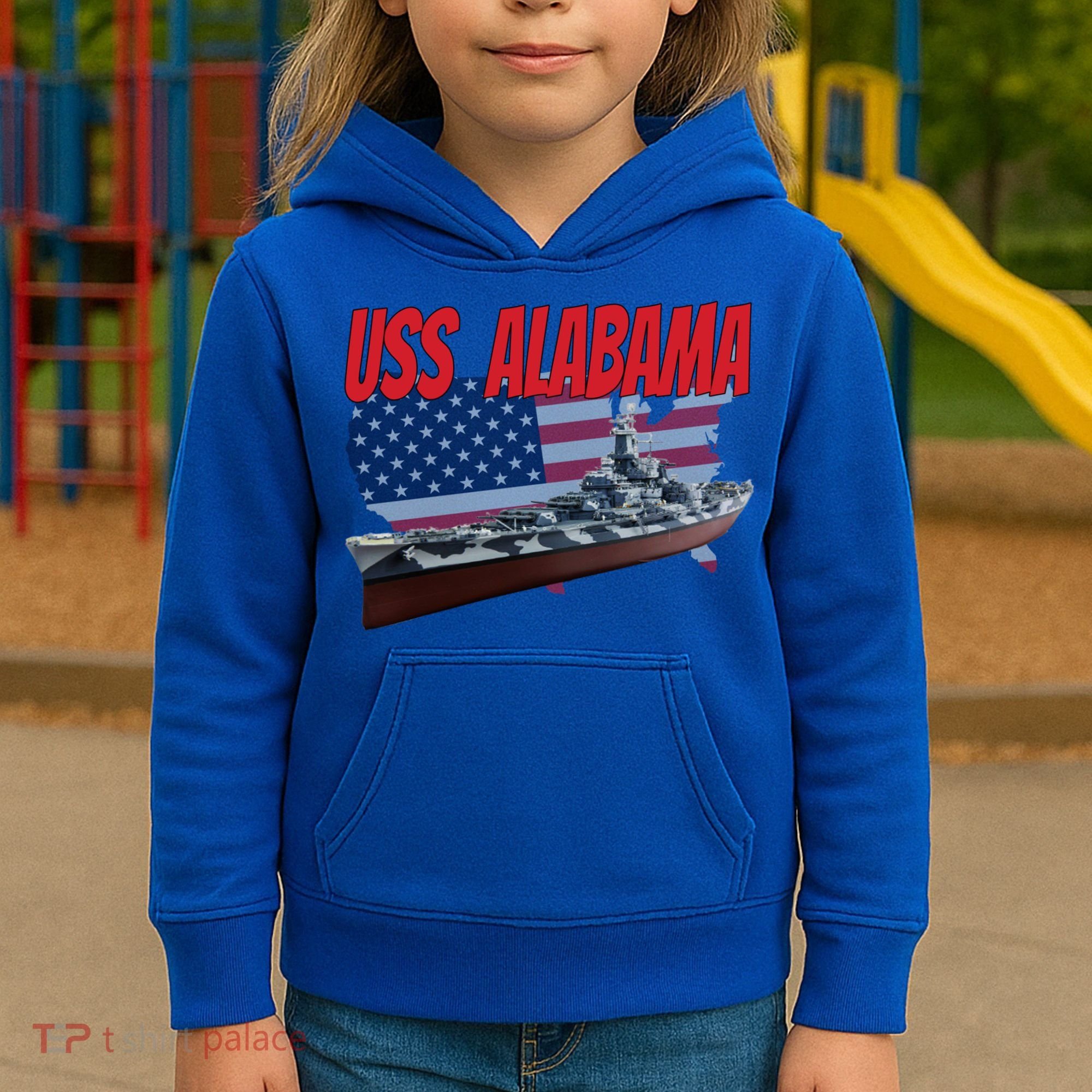 Uss Alabama Bbgift60 Ww2 And Cold War Veteran Battleship Boy Dad Gift Kids Hoodie
