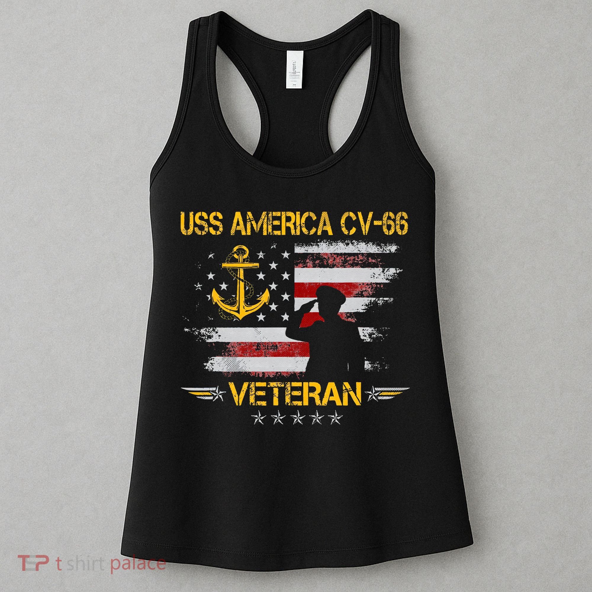 USS America CV 66 Aircraft Carrier Veteran Flag Veterans Day Women's Tank Top