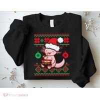 Ugly Anime Christmas Sweater Kawaii Axolotl Eating Ramen Sweatshirt thumb 2