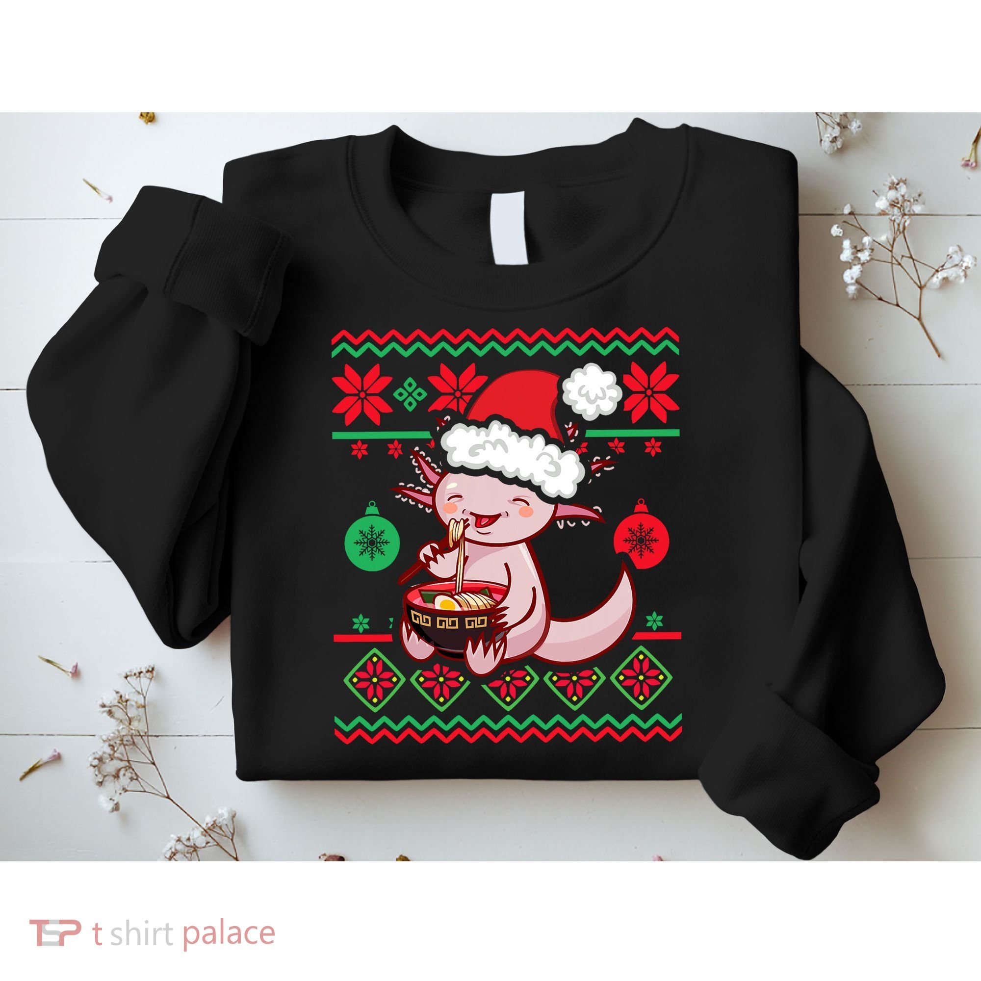 Ugly Anime Christmas Sweater Kawaii Axolotl Eating Ramen Sweatshirt