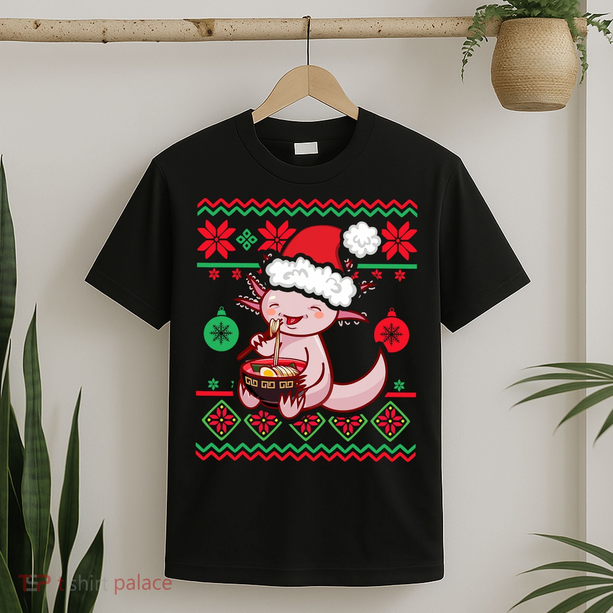 Ugly Anime Christmas Sweater Kawaii Axolotl Eating Ramen T-Shirt