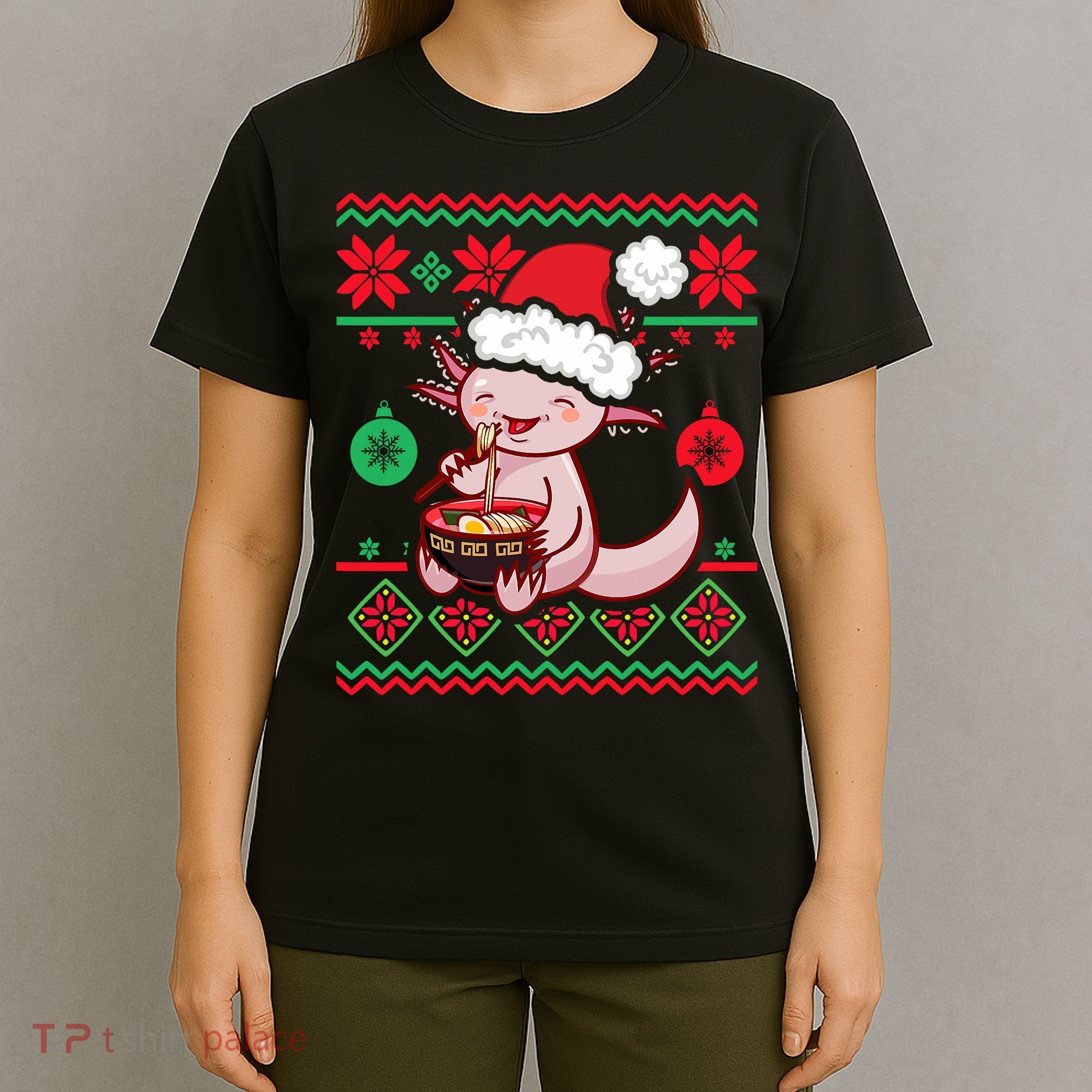 Ugly Anime Christmas Sweater Kawaii Axolotl Eating Ramen T-Shirt