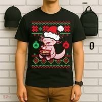 Ugly Anime Christmas Sweater Kawaii Axolotl Eating Ramen T-Shirt thumb 6