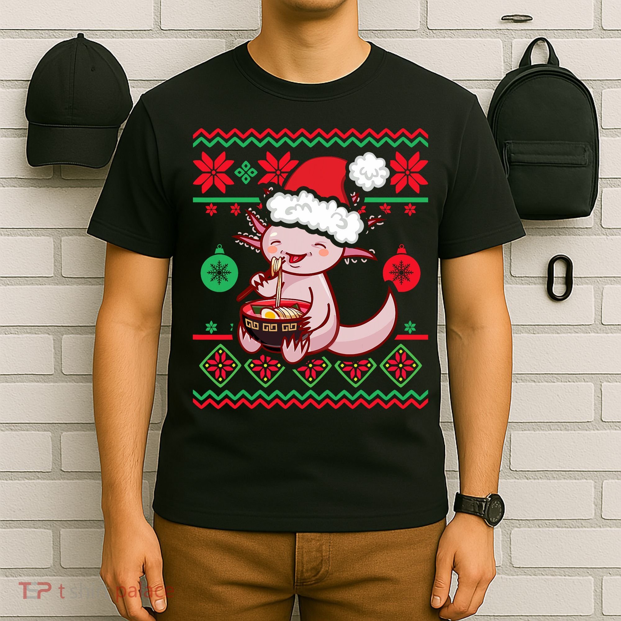 Ugly Anime Christmas Sweater Kawaii Axolotl Eating Ramen T-Shirt