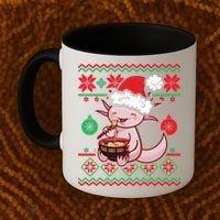 Ugly Anime Christmas Sweater Kawaii Axolotl Eating Ramen Coffee Mug thumb 2