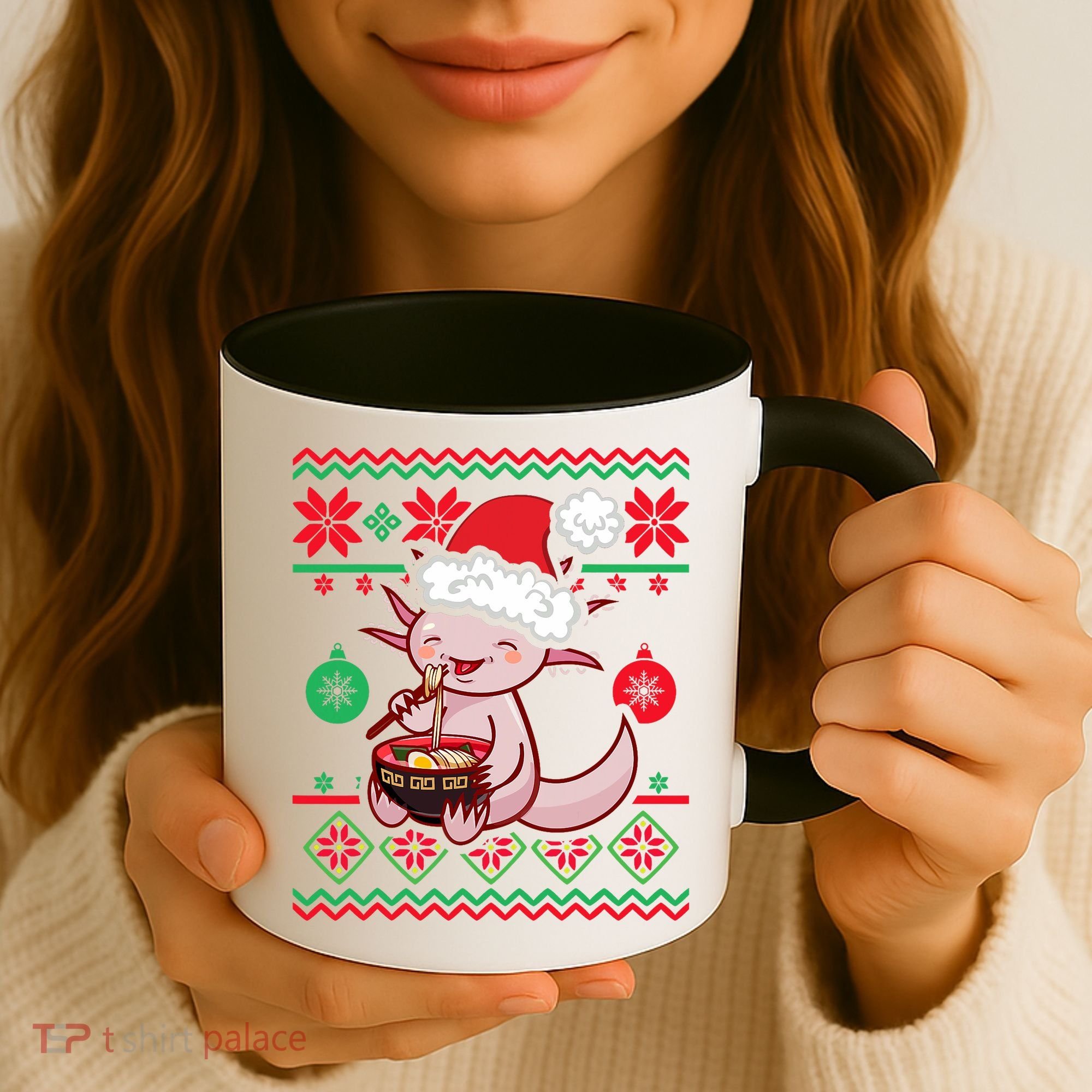 Ugly Anime Christmas Sweater Kawaii Axolotl Eating Ramen Coffee Mug